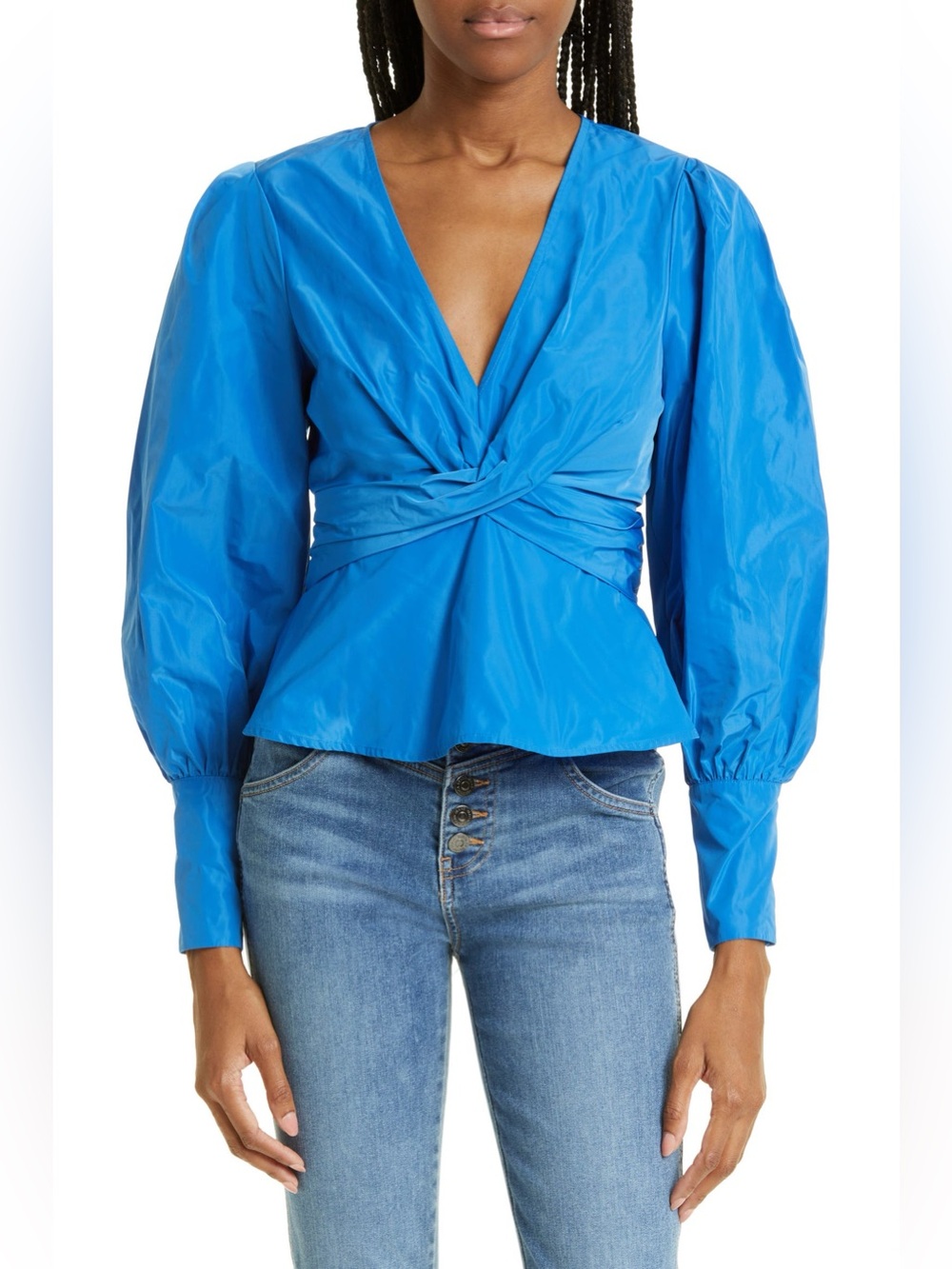 NWOT VERONICA BEARD Seema Twist Front Taffeta Blouse in Bluebell 
Size 2